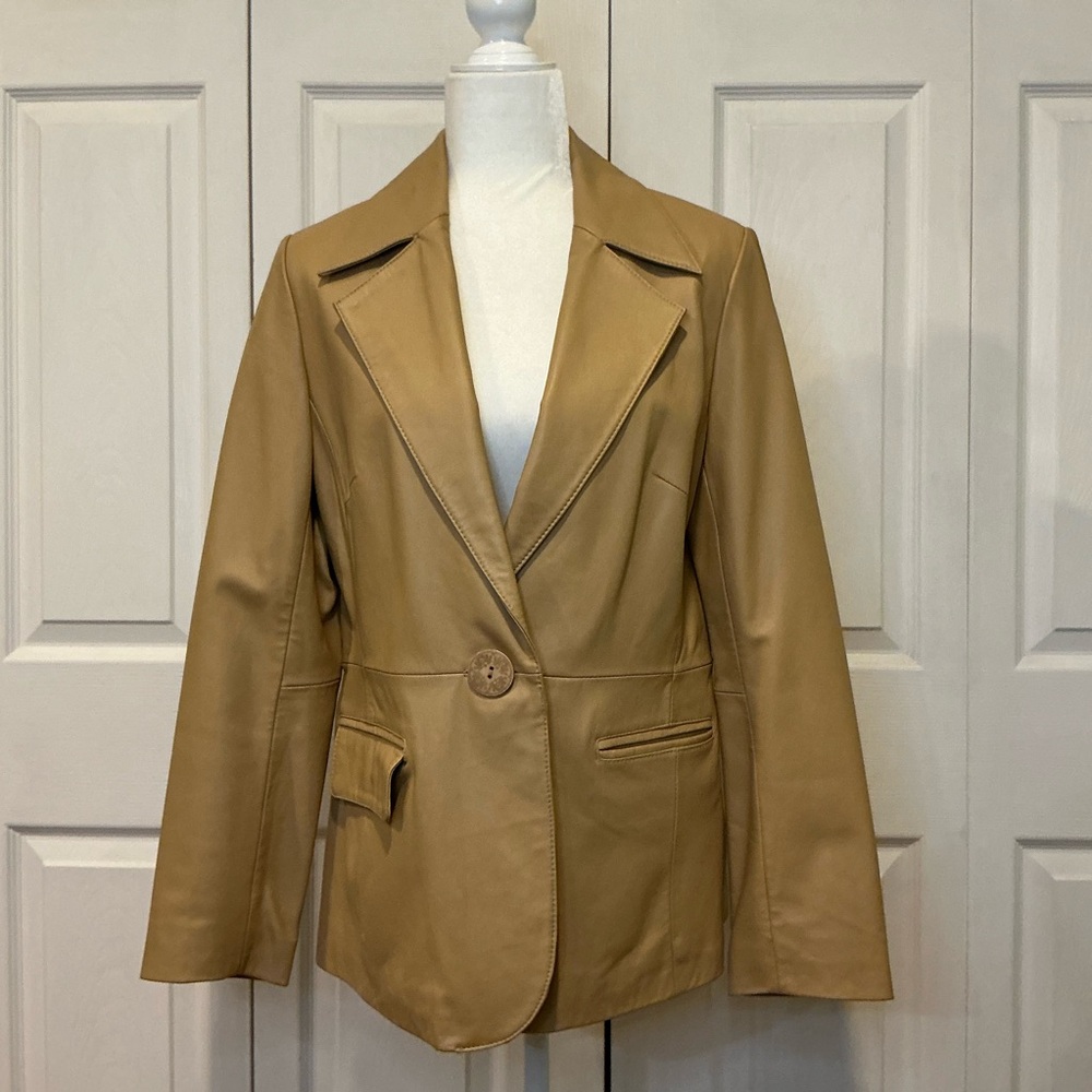 🐸 Terry Lewis Classic Luxuries 100% Leather Tan Jacket / Blazer - Small
